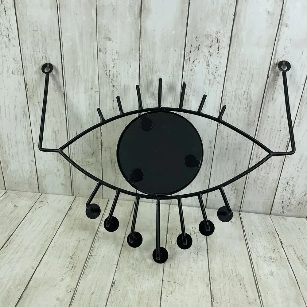 Evil Eye Wall Mirror W/ Hooks Decorative Wall Hanging Black & Gold